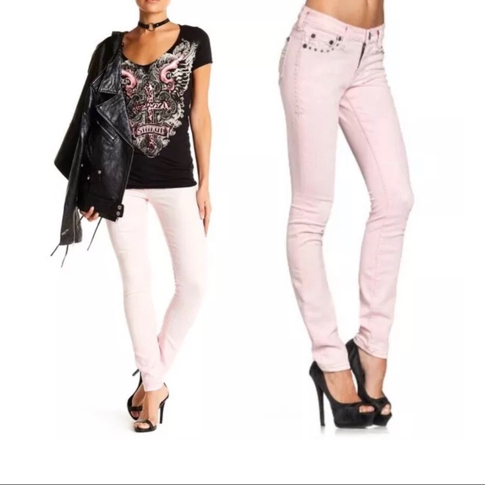 AFFLICTION Women's Denim Jeans Raquel Maxine Pink - Picture 2 of 9